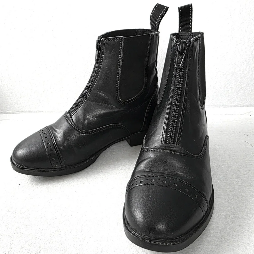 Riding Sport Dover Saddlery Kids Black Front Zip Paddock Boots K8666 Size 2